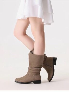 New-Taupe Slouchy Mid-Calf Suede Boots -9